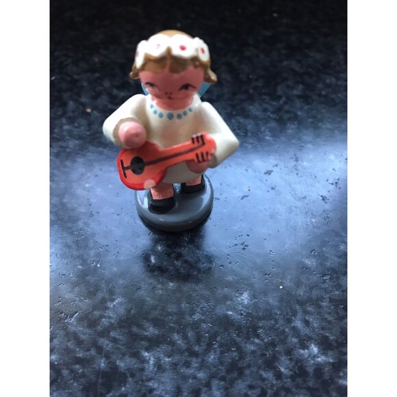 Vtg Christmas Wooden Music Angel Playing The Mandolin Erzgebirge Made In Germany - Picture 2 of 7